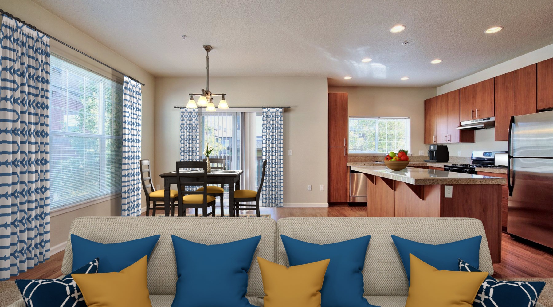 Open space living area with natural lighting